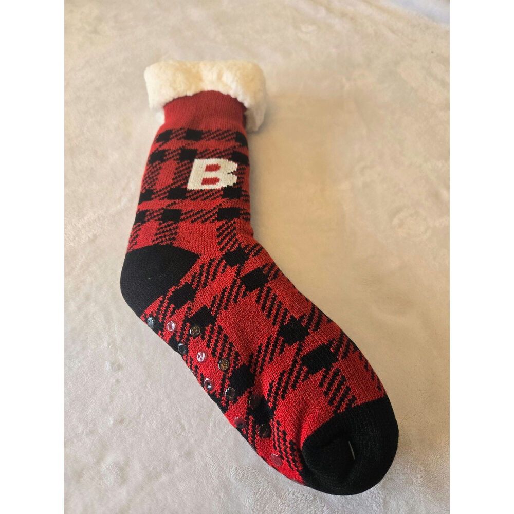 Gina Group Women's Red Black Slipper Socks Mongramed "B" Size 9-11
